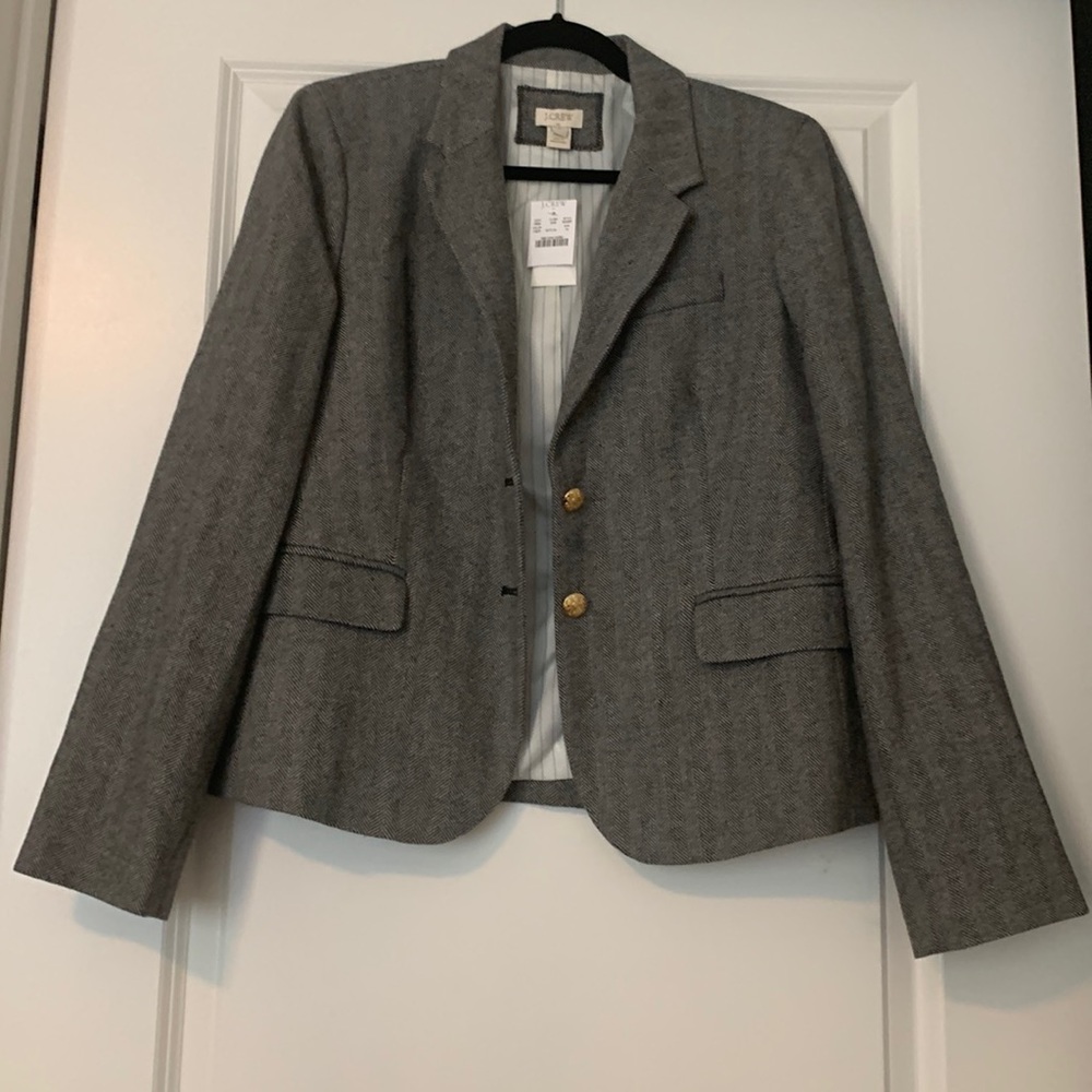 J. Crew Gray Tweed Blazer with Gold Buttons